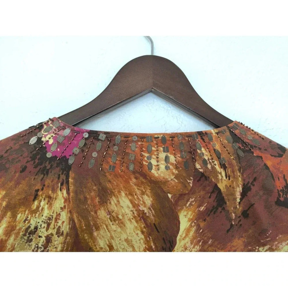 Chico's Abstract Floral Print Studded Earthy Tone Button Up Jacket Blazer L - Picture 4 of 6